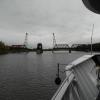 Livingston Ave Bridge from the south, swung open by Keeping Up – 4 October 2014